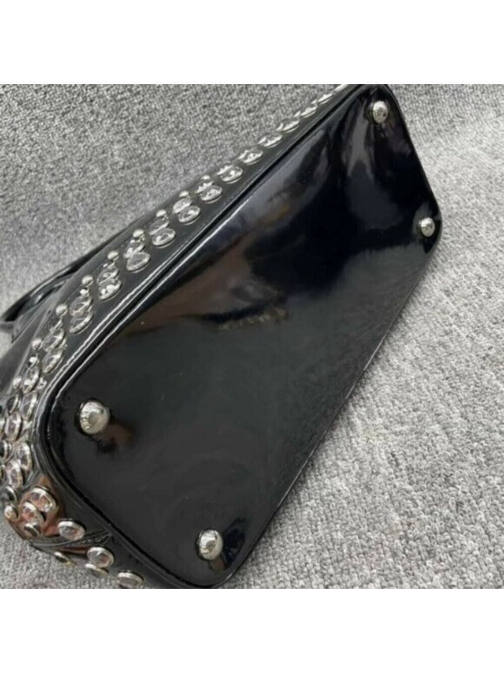Authentic Prada Patent Leather Studded Tote Black Spazzolato Shoulder Bag - Picture 11 of 16